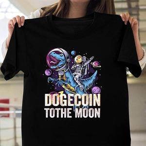 Dogecoin Riding Dinosaur To The Moon Shirt